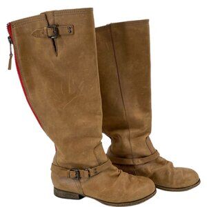 Steve Madden Tan Leather Round Toe Heeled Boots | Size 8.5